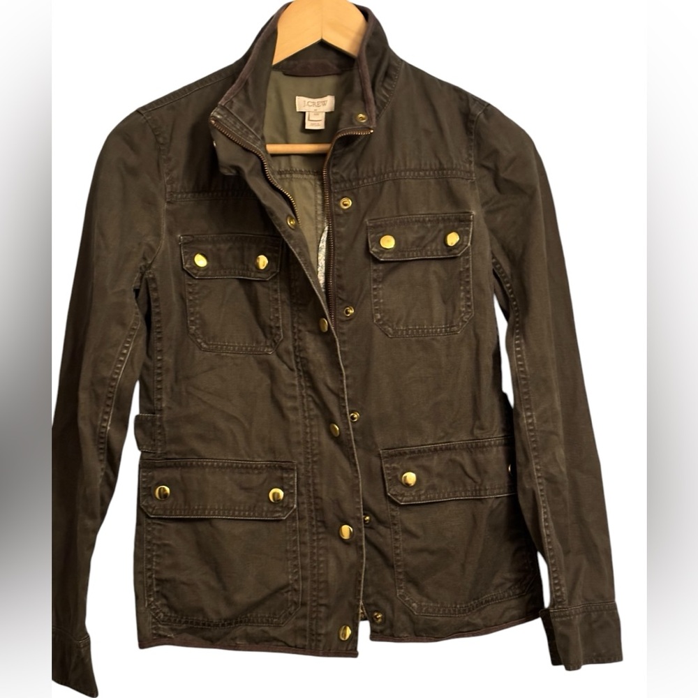 J.Crew women’s military jacket waxed cotton size XS green